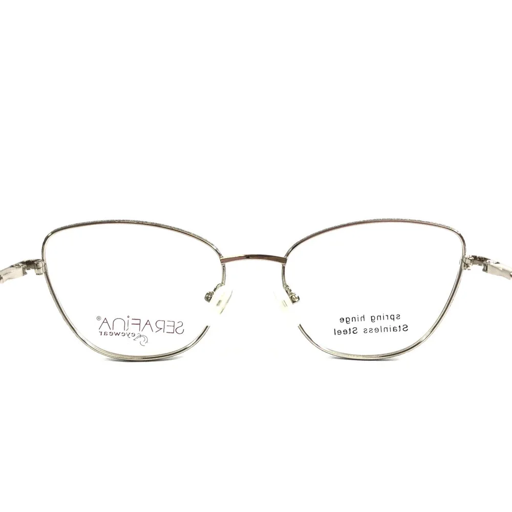 Serafina Eyeglasses Frames EMERSON SILVER Cat Eye Wire Rim 52-19-140